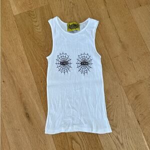 Left Hand - Spider Web Sleeveless Ribbed Tank Top in White & Black